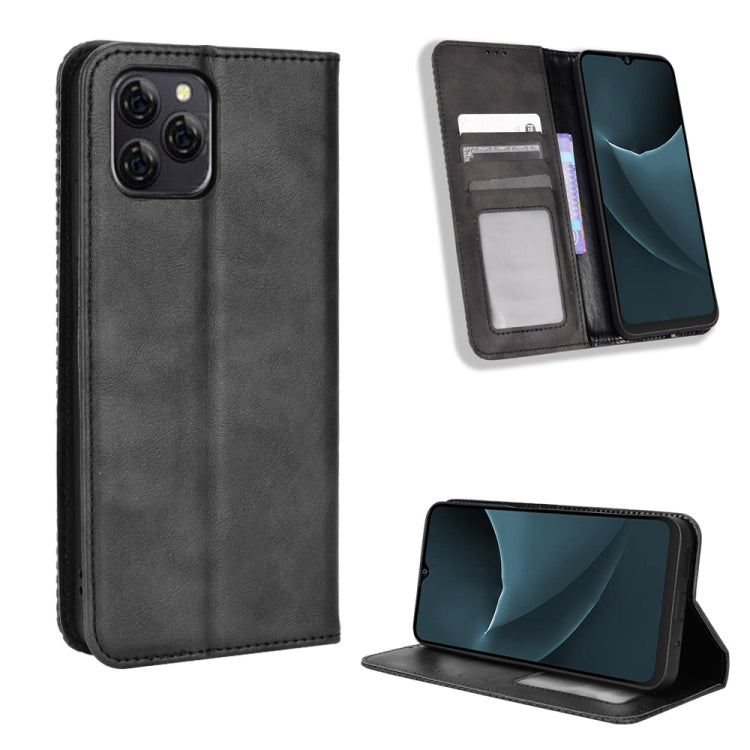 For Blackview A95 Magnetic Buckle Retro Texture Leather Phone Case(Black) - More Brand by PMC TechLife | Online Shopping South Africa | PMC TechLife