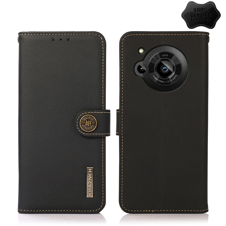 For Sharp Aquos R7 KHAZNEH Custer Genuine Leather RFID Phone Case(Black) - More Brand by PMC TechLife | Online Shopping South Africa | PMC TechLife | Buy Now Pay Later Mobicred