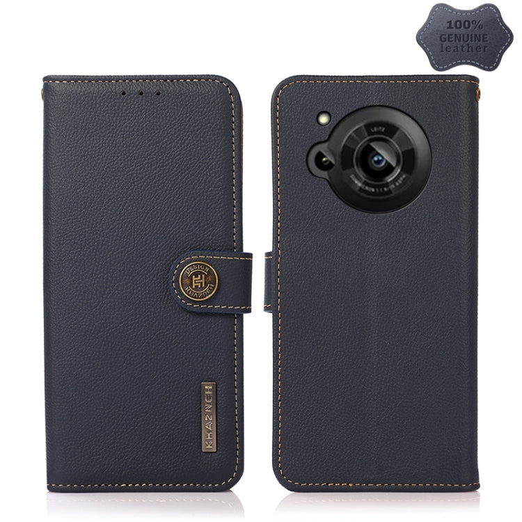 For Sharp Aquos R7 KHAZNEH Custer Genuine Leather RFID Phone Case(Blue) - More Brand by PMC TechLife | Online Shopping South Africa | PMC TechLife | Buy Now Pay Later Mobicred