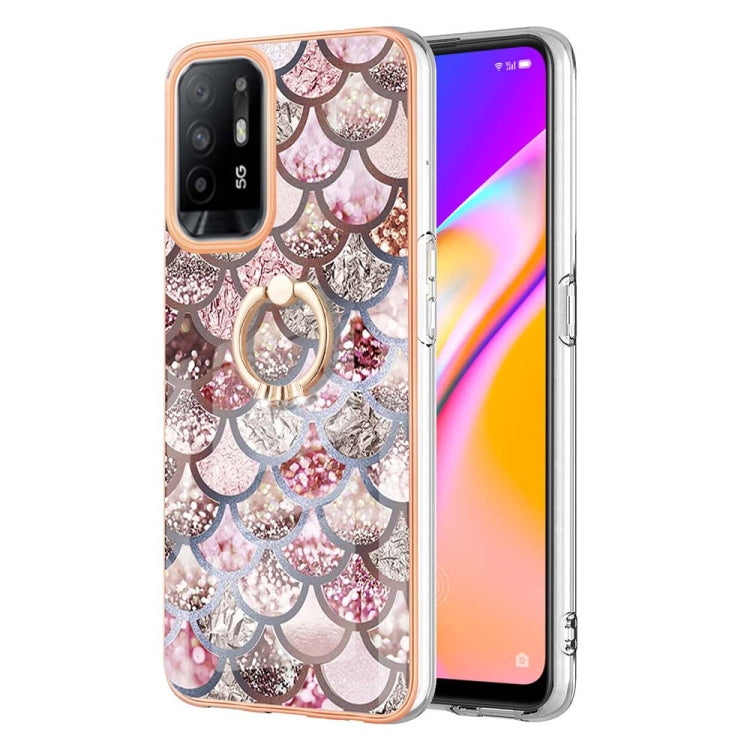 For OPPO A94 5G / A95 5G Electroplating IMD TPU Phone Case with Ring(Pink Scales) - OPPO Cases by PMC TechLife | Online Shopping South Africa | PMC TechLife | Buy Now Pay Later Mobicred