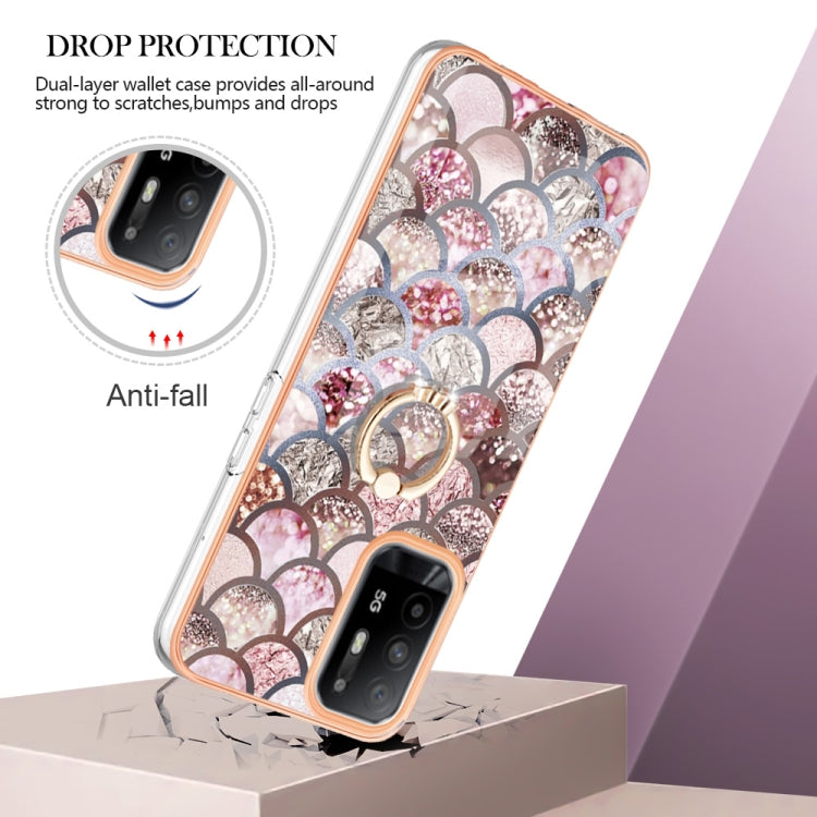 For OPPO A94 5G / A95 5G Electroplating IMD TPU Phone Case with Ring(Pink Scales) - OPPO Cases by PMC TechLife | Online Shopping South Africa | PMC TechLife | Buy Now Pay Later Mobicred