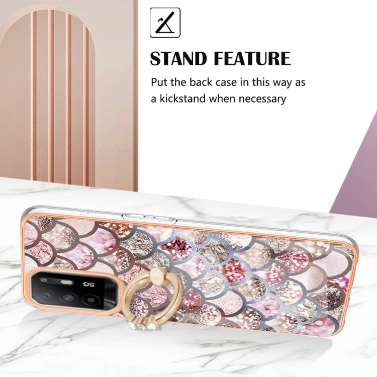 For OPPO A94 5G / A95 5G Electroplating IMD TPU Phone Case with Ring(Pink Scales) - OPPO Cases by PMC TechLife | Online Shopping South Africa | PMC TechLife | Buy Now Pay Later Mobicred