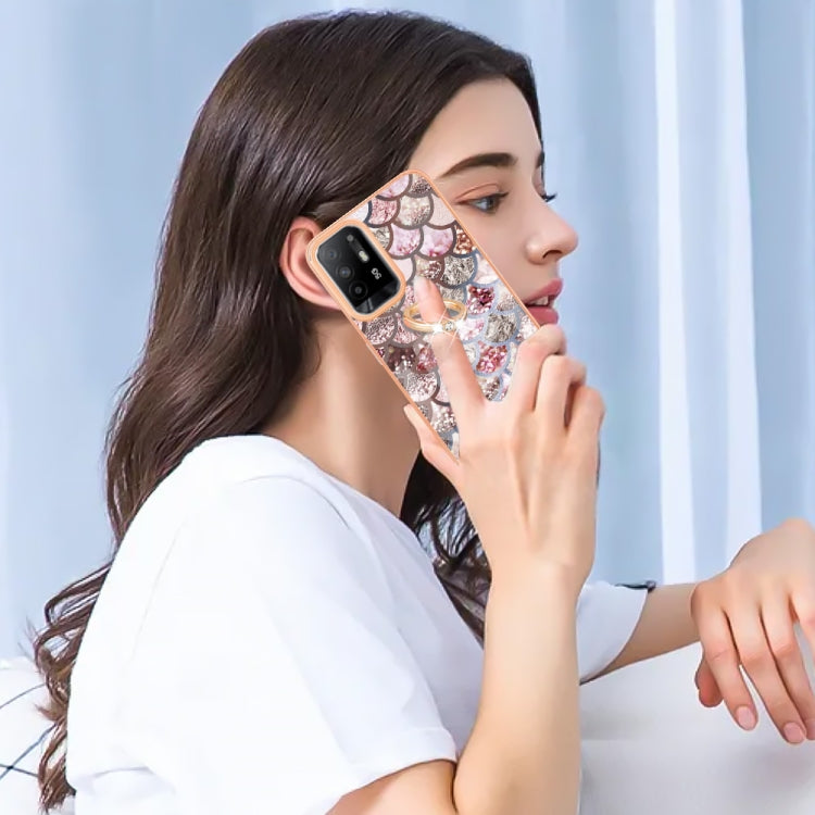 For OPPO A94 5G / A95 5G Electroplating IMD TPU Phone Case with Ring(Pink Scales) - OPPO Cases by PMC TechLife | Online Shopping South Africa | PMC TechLife | Buy Now Pay Later Mobicred