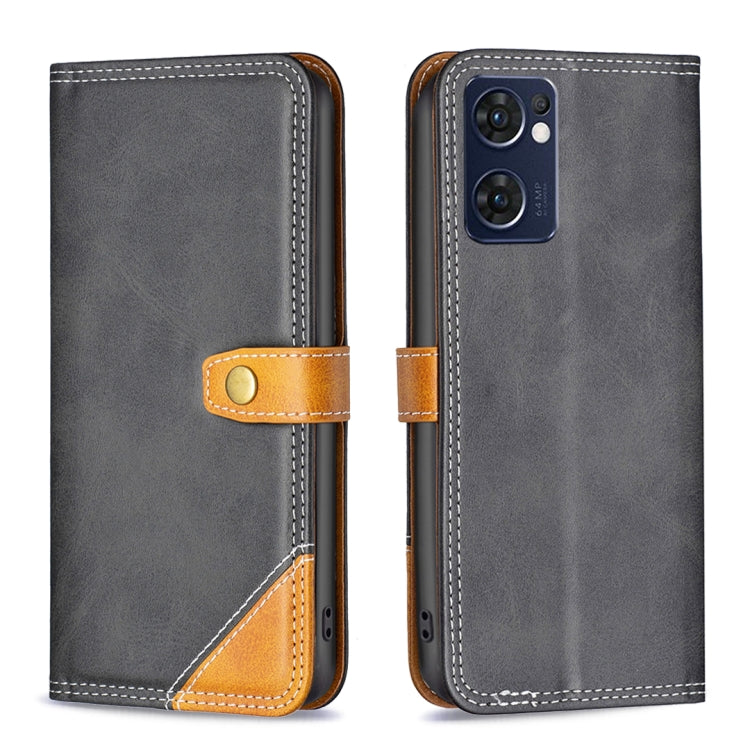 For OPPO Reno7 5G / Find X5 Lite Color Matching Double Sewing Thread Leather Phone Case(Black) - OPPO Cases by PMC TechLife | Online Shopping South Africa | PMC TechLife | Buy Now Pay Later Mobicred