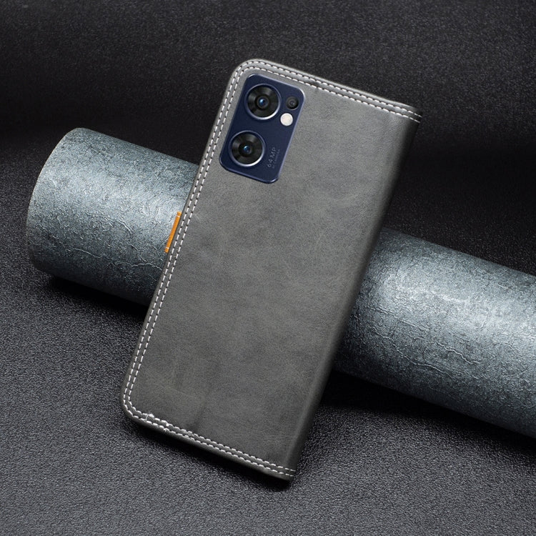 For OPPO Reno7 5G / Find X5 Lite Color Matching Double Sewing Thread Leather Phone Case(Black) - OPPO Cases by PMC TechLife | Online Shopping South Africa | PMC TechLife | Buy Now Pay Later Mobicred