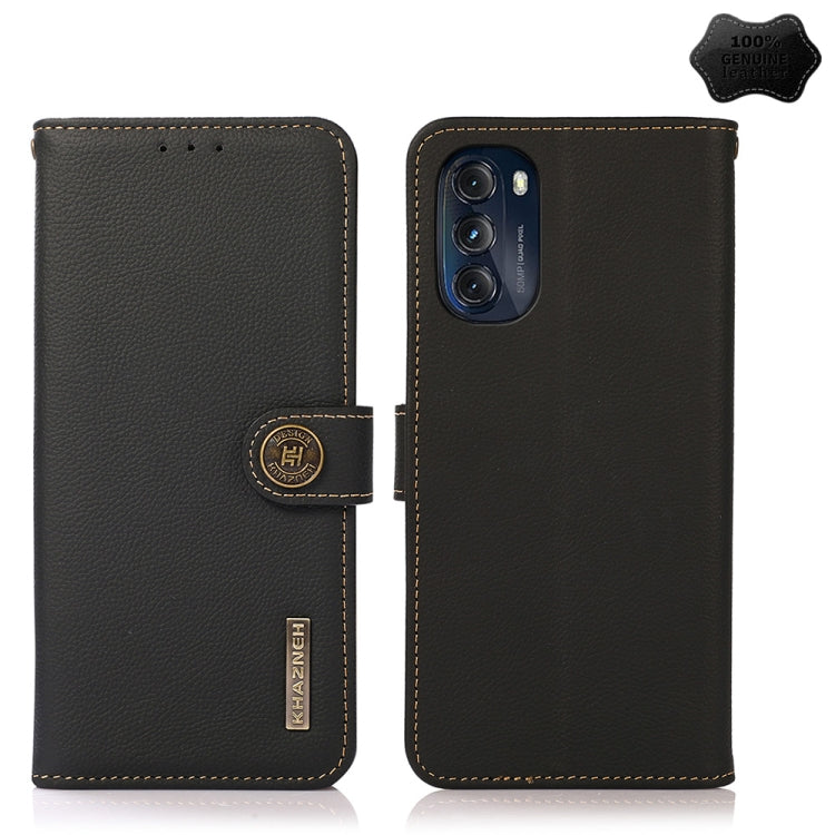 For Motorola Moto G 2022 5G KHAZNEH Custer Genuine Leather RFID Phone Case(Black) - Motorola Cases by PMC TechLife | Online Shopping South Africa | PMC TechLife | Buy Now Pay Later Mobicred