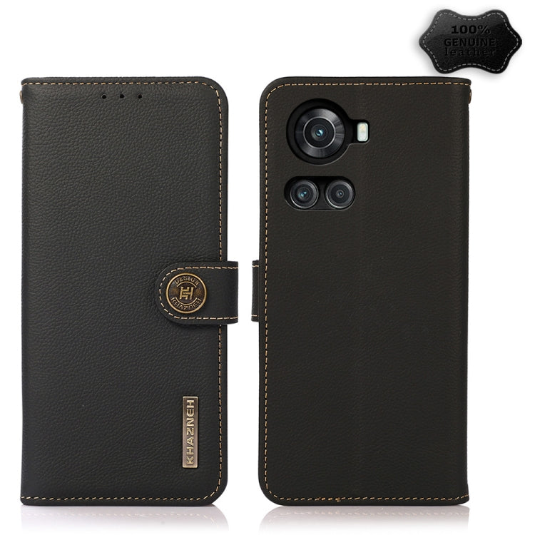For OnePlus 10R / Ace KHAZNEH Custer Genuine Leather RFID Phone Case(Black) - OnePlus Cases by PMC TechLife | Online Shopping South Africa | PMC TechLife | Buy Now Pay Later Mobicred