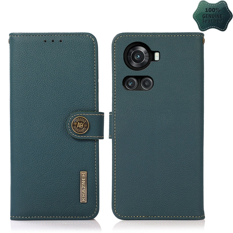 For OnePlus 10R / Ace KHAZNEH Custer Genuine Leather RFID Phone Case(Green) - OnePlus Cases by PMC TechLife | Online Shopping South Africa | PMC TechLife | Buy Now Pay Later Mobicred