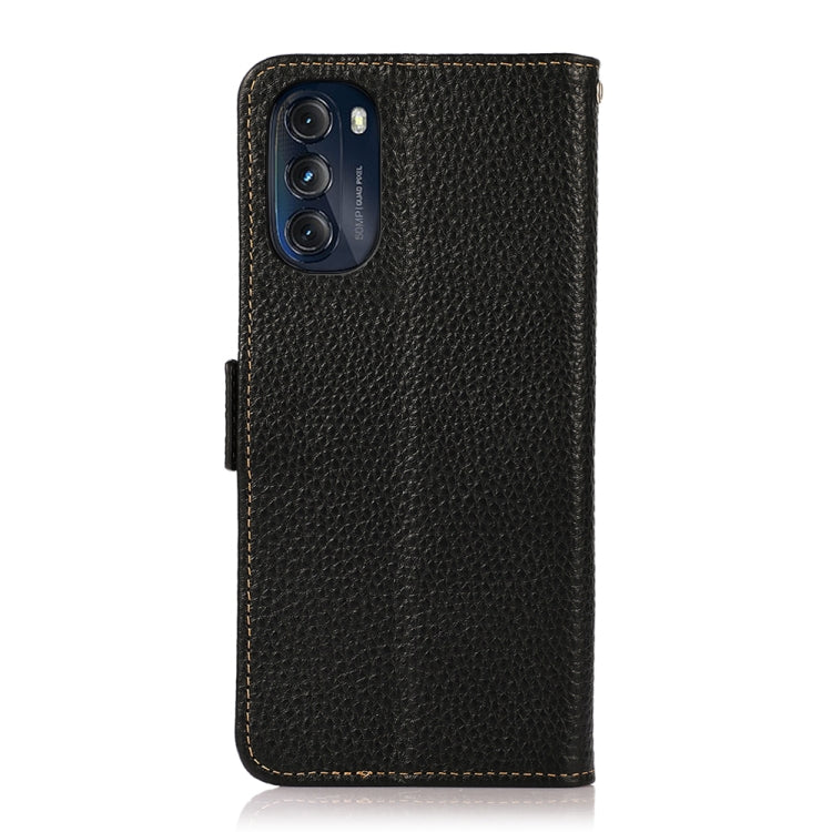 For Motorola Moto G 2022 5G KHAZNEH Side-Magnetic Litchi Genuine Leather RFID Phone Case(Black) - Motorola Cases by PMC TechLife | Online Shopping South Africa | PMC TechLife | Buy Now Pay Later Mobicred