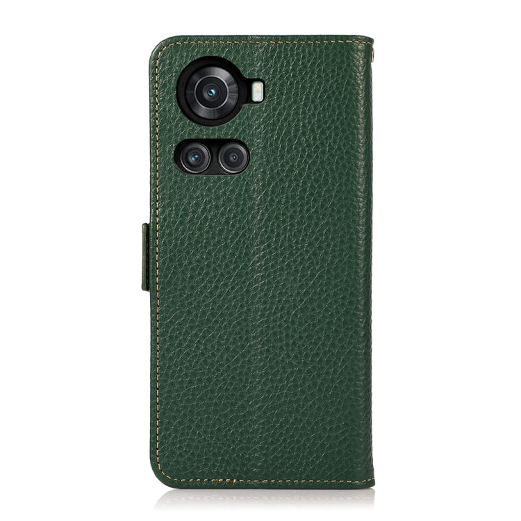 For OnePlus 10R / Ace KHAZNEH Side-Magnetic Litchi Genuine Leather RFID Phone Case(Green) - OnePlus Cases by PMC TechLife | Online Shopping South Africa | PMC TechLife | Buy Now Pay Later Mobicred