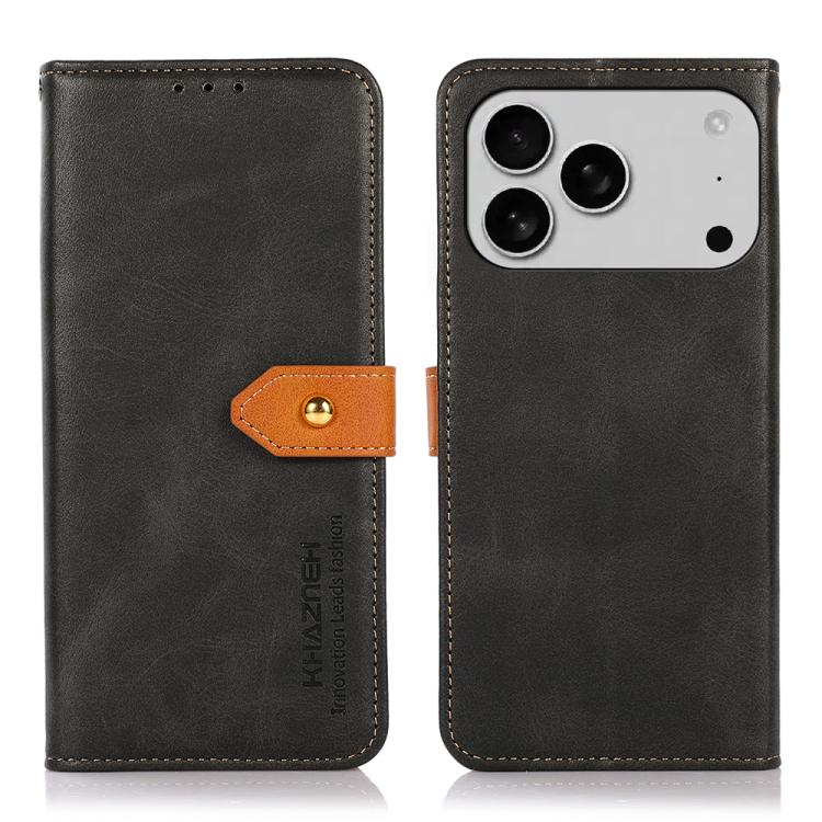 For iPhone 17 Pro KHAZNEH Dual-color Cowhide Texture Flip Leather Phone Case(Black) - free shipping - PMc TechLife - Order now!
