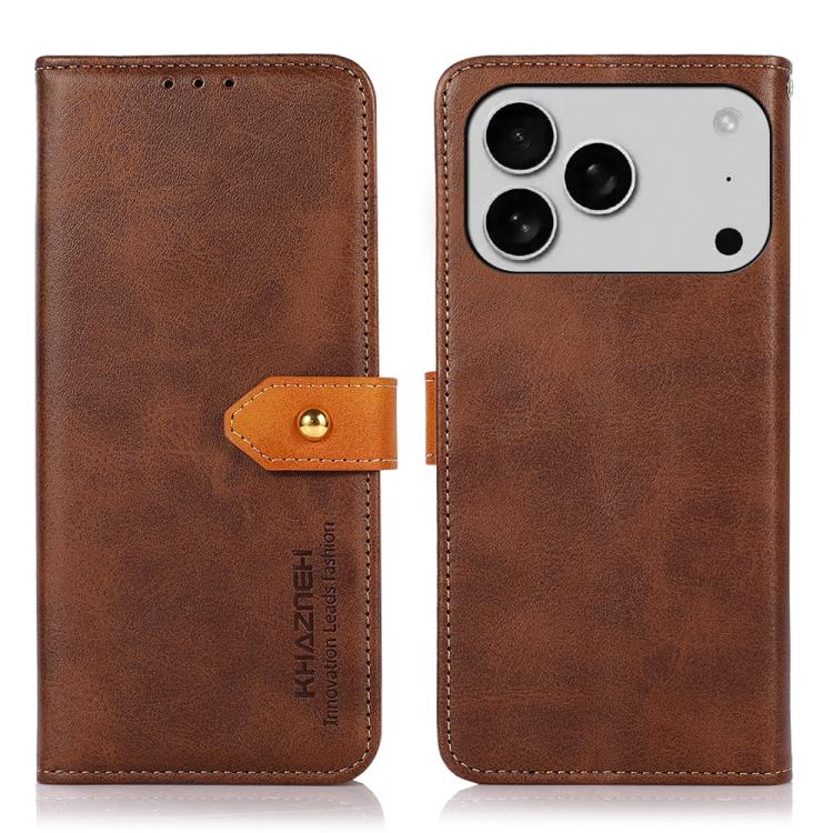 For iPhone 17 Pro KHAZNEH Dual-color Cowhide Texture Flip Leather Phone Case(Brown) - free shipping - PMc TechLife - Order now!