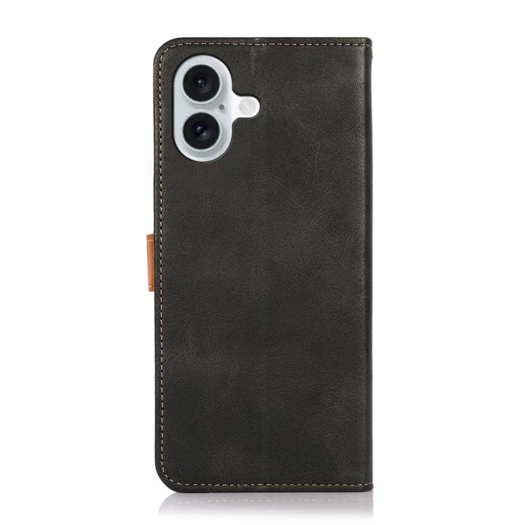For iPhone 16 KHAZNEH Dual-color Cowhide Texture Flip Leather Phone Case(Black) - free shipping - PMC TechLife - Order now!