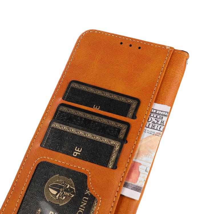 For iPhone 15 KHAZNEH Dual-color Cowhide Texture Flip Leather Phone Case(Blue) - free shipping - PMC TechLife - Order now!