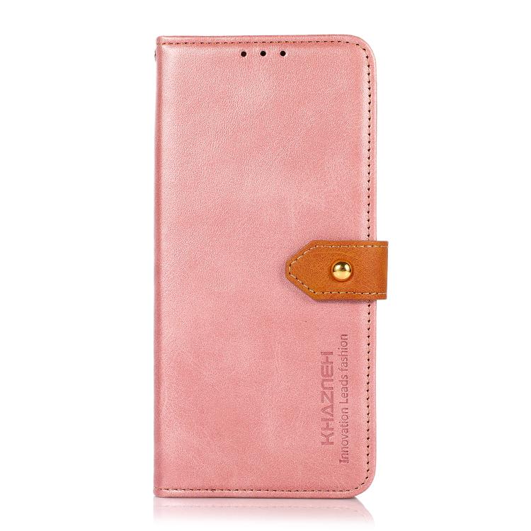 For iPhone 15 KHAZNEH Dual-color Cowhide Texture Flip Leather Phone Case(Rose Gold) - iPhone 16e Cases by PMC TechLife | Online Shopping South Africa | PMC TechLife | Buy Now Pay Later Mobicred