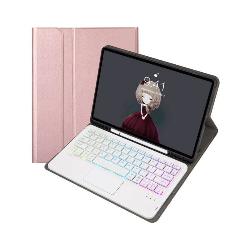 A102B-AS Lambskin Pen Slot Touch Pad Backlight Bluetooth Keyboard Leather Tablet Case For iPad 10.2 2021&2020&2019/Air 2019/Pro 10.5(Rose Gold) - free shipping - PMC TechLife - Order now!