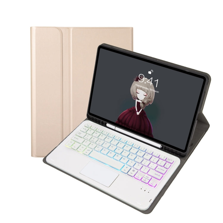 A11B-AS Lambskin Pen Slot Touch Pad Backlight Bluetooth Keyboard Leather Tablet Case For iPad Air 2022&2020 / Pro 11 2021&2020&2018(Gold) - For iPad Pro by PMC TechLife | Online Shopping South Africa | PMC TechLife
