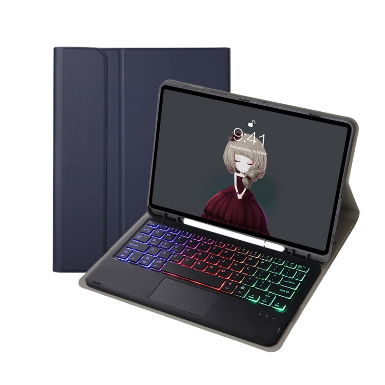 A11B-AS Lambskin Pen Slot Touch Pad Backlight Bluetooth Keyboard Leather Tablet Case For iPad Air 2022&2020 / Pro 11 2021&2020&2018(Blue) - For iPad Pro by PMC TechLife | Online Shopping South Africa | PMC TechLife