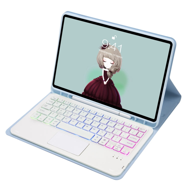 T07B-AS Skin Feel Pen Slot Touch Pad Backlight Bluetooth Keyboard Leather Tablet Case For iPad 9.7 2018&2017 / Pro 9.7 / Air 2(Sky Blue) - For iPad Pro by PMC TechLife | Online Shopping South Africa | PMC TechLife