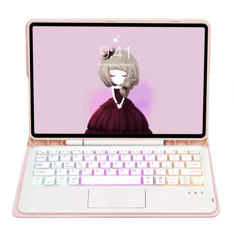 T07B-AS Skin Feel Pen Slot Touch Pad Backlight Bluetooth Keyboard Leather Tablet Case For iPad 9.7 2018&2017 / Pro 9.7 / Air 2(Pink) - For iPad Pro by PMC TechLife | Online Shopping South Africa | PMC TechLife | Buy Now Pay Later Mobicred