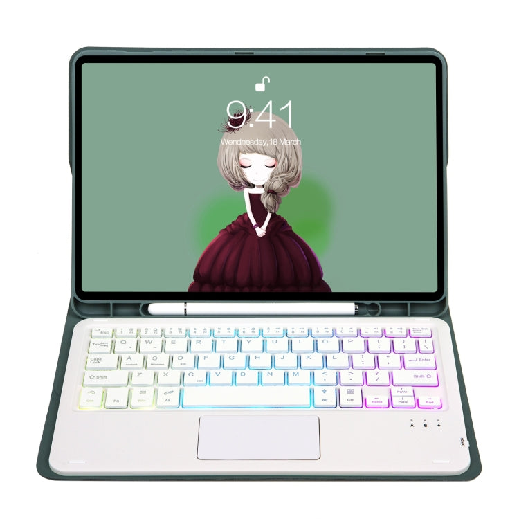 T07B-AS Skin Feel Pen Slot Touch Pad Backlight Bluetooth Keyboard Leather Tablet Case For iPad 9.7 2018&2017 / Pro 9.7 / Air 2(Dark Green) - For iPad Pro by PMC TechLife | Online Shopping South Africa | PMC TechLife