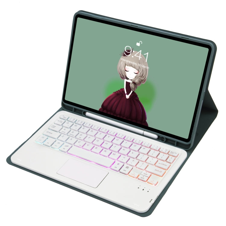 T07B-AS Skin Feel Pen Slot Touch Pad Backlight Bluetooth Keyboard Leather Tablet Case For iPad 9.7 2018&2017 / Pro 9.7 / Air 2(Dark Green) - For iPad Pro by PMC TechLife | Online Shopping South Africa | PMC TechLife