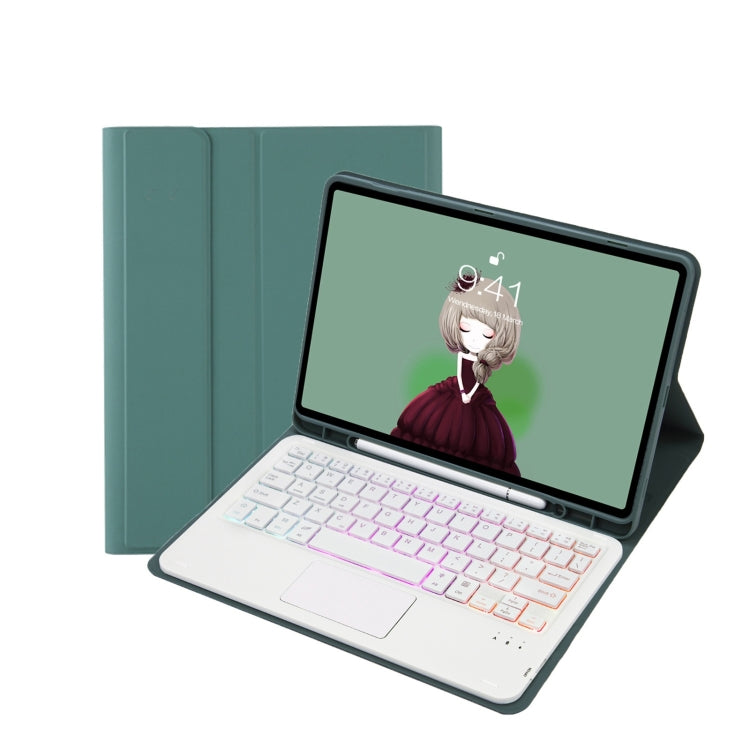T102B-AS Skin Feel Pen Slot Touch Pad Backlight Bluetooth Keyboard Leather Tablet Case For iPad 10.2 2021&2020&2019/Air 2019/Pro 10.5(Dark Green) - For iPad Pro by PMC TechLife | Online Shopping South Africa | PMC TechLife