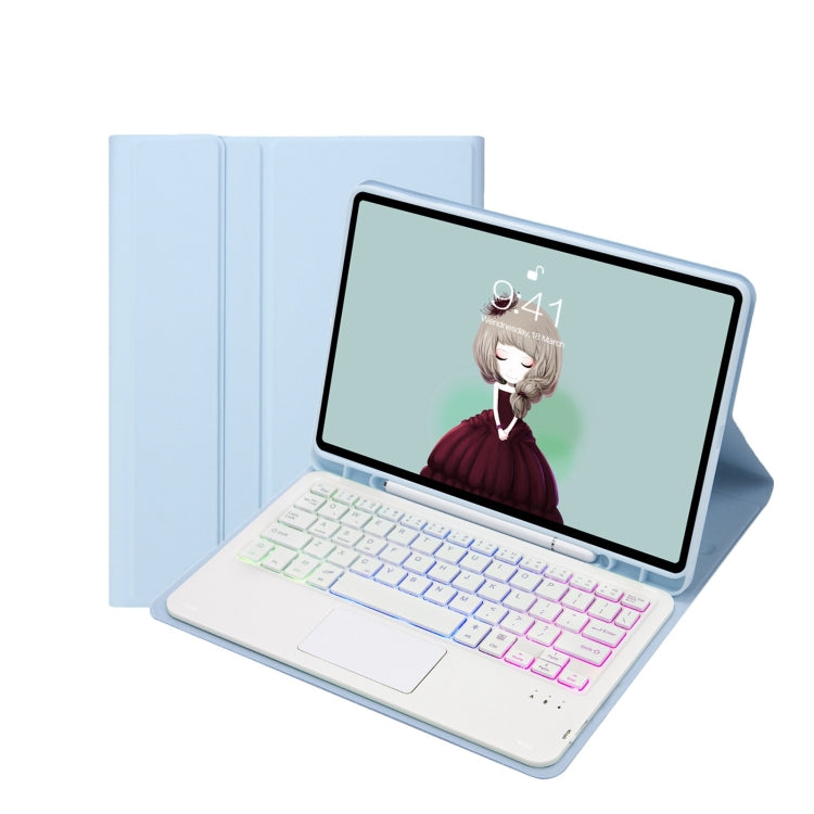 T098B-AS Skin Feel Pen Slot Touch Pad Backlight Bluetooth Keyboard Leather Tablet Case For iPad Air 4 10.9 2020 / Air 5 10.9 2022 (Sky Blue) - For iPad Air by PMC TechLife | Online Shopping South Africa | PMC TechLife