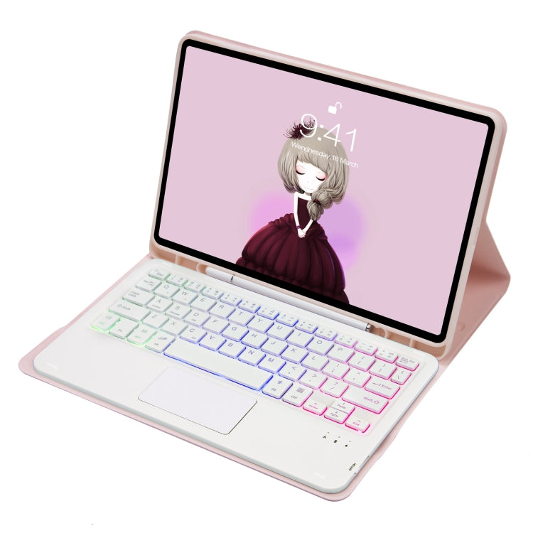 T098B-AS Skin Feel Pen Slot Touch Pad Backlight Bluetooth Keyboard Leather Tablet Case For iPad Air 11 2025 / 2024 / Air 4 10.9 2020 / Air 5 10.9 2022 (Pink) - For iPad Air by PMC Jewellery | Online Shopping South Africa | PMC Jewellery | Buy Now Pay Later Mobicred