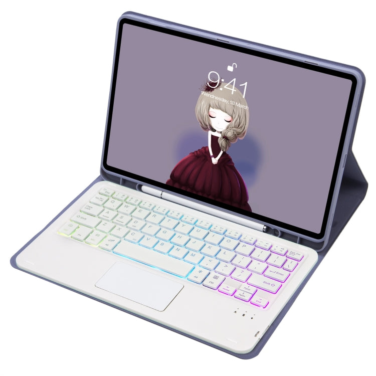T098B-AS Skin Feel Pen Slot Touch Pad Backlight Bluetooth Keyboard Leather Tablet Case For iPad Air 11 2025 / 2024 / Air 4 10.9 2020 / Air 5 10.9 2022 (Purple) - For iPad Air by PMC TechLife | Online Shopping South Africa | PMC TechLife | Buy Now Pay Later Mobicred