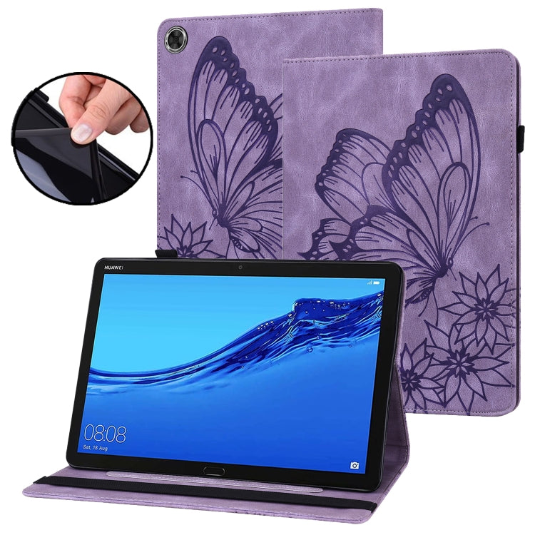 For Huawei MediaPad M5 Lite 10.1 Big Butterfly Embossed Leather Tablet Case(Purple) - free shipping - PMC TechLife - Order now!