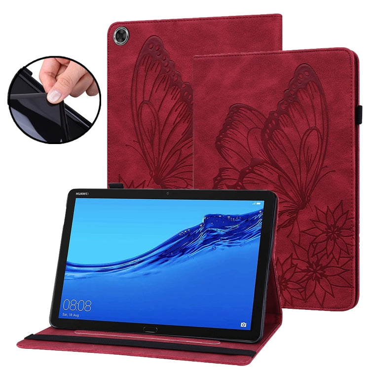 For Huawei MediaPad M5 Lite 10.1 Big Butterfly Embossed Leather Tablet Case(Red) - Huawei by PMC TechLife | Online Shopping South Africa | PMC TechLife | Buy Now Pay Later Mobicred