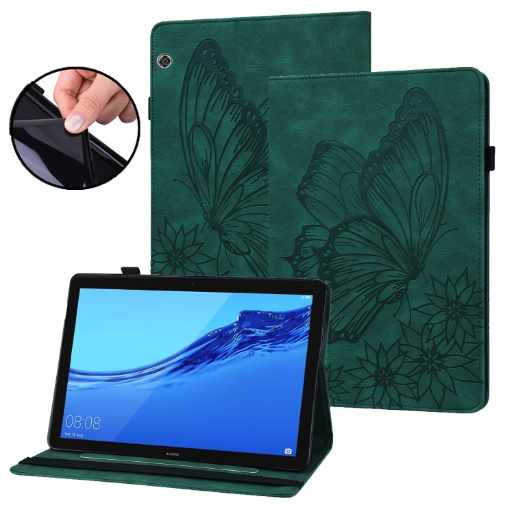 For Huawei MediaPad T5 Big Butterfly Embossed Leather Tablet Case(Green) - Huawei by PMC TechLife | Online Shopping South Africa | PMC TechLife | Buy Now Pay Later Mobicred