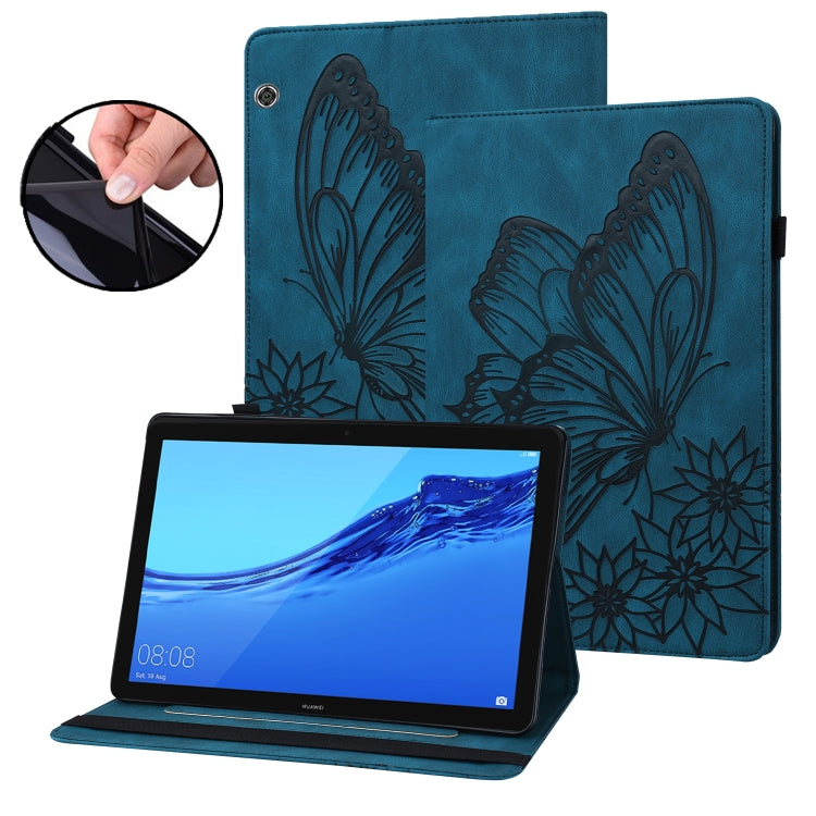For Huawei MediaPad T5 Big Butterfly Embossed Leather Tablet Case(Blue) - Huawei by PMC TechLife | Online Shopping South Africa | PMC TechLife | Buy Now Pay Later Mobicred