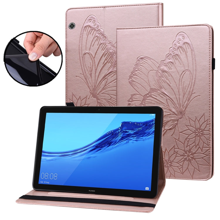 For Huawei MediaPad T5 Big Butterfly Embossed Leather Tablet Case(Rose Gold) - Huawei by PMC TechLife | Online Shopping South Africa | PMC TechLife | Buy Now Pay Later Mobicred