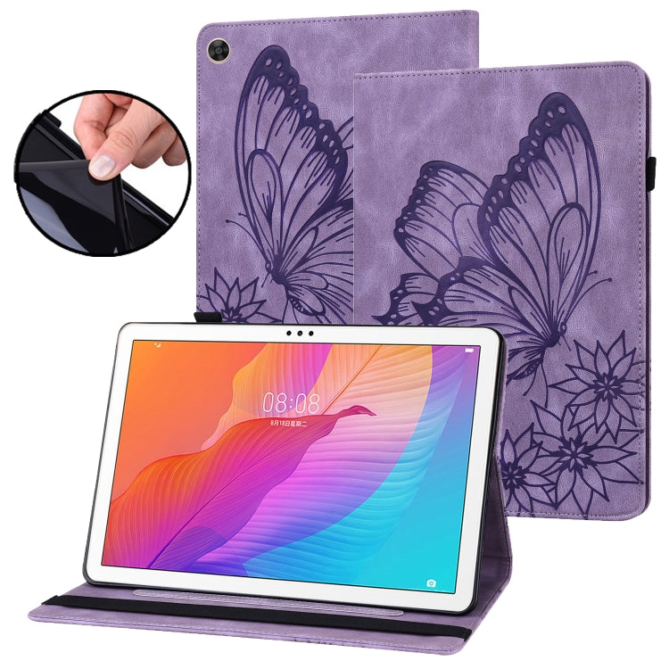 For Huawei MatePad T 10s Big Butterfly Embossed Leather Tablet Case(Purple) - Huawei by PMC TechLife | Online Shopping South Africa | PMC TechLife | Buy Now Pay Later Mobicred