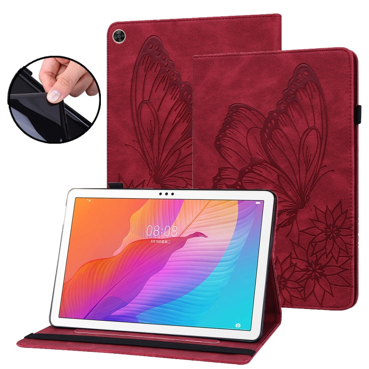 For Huawei MatePad T 10s Big Butterfly Embossed Leather Tablet Case(Red) - Huawei by PMC TechLife | Online Shopping South Africa | PMC TechLife | Buy Now Pay Later Mobicred