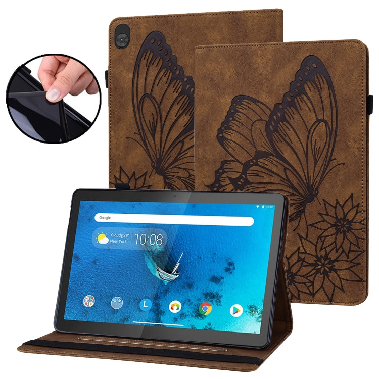 For Lenovo Tab M10 X505L Big Butterfly Embossed Leather Tablet Case(Brown) - Lenovo by PMC TechLife | Online Shopping South Africa | PMC TechLife | Buy Now Pay Later Mobicred