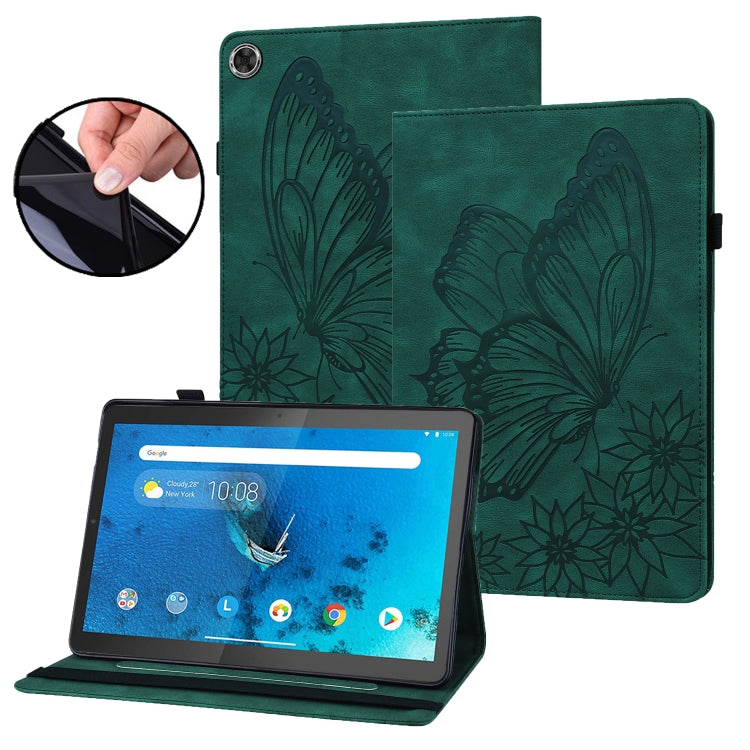 For Lenovo M10 Plus X606F Big Butterfly Embossed Leather Tablet Case(Green) - Lenovo by PMC TechLife | Online Shopping South Africa | PMC TechLife | Buy Now Pay Later Mobicred