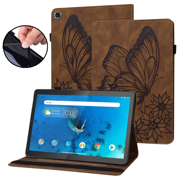 For Lenovo M10 Plus X606F Big Butterfly Embossed Leather Tablet Case(Brown) - Lenovo by PMC TechLife | Online Shopping South Africa | PMC TechLife | Buy Now Pay Later Mobicred