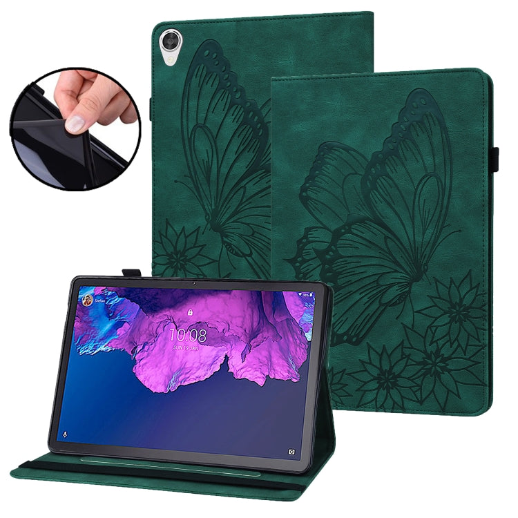 For Lenovo Tab P11 Big Butterfly Embossed Leather Tablet Case(Green) - Lenovo by PMC TechLife | Online Shopping South Africa | PMC TechLife | Buy Now Pay Later Mobicred
