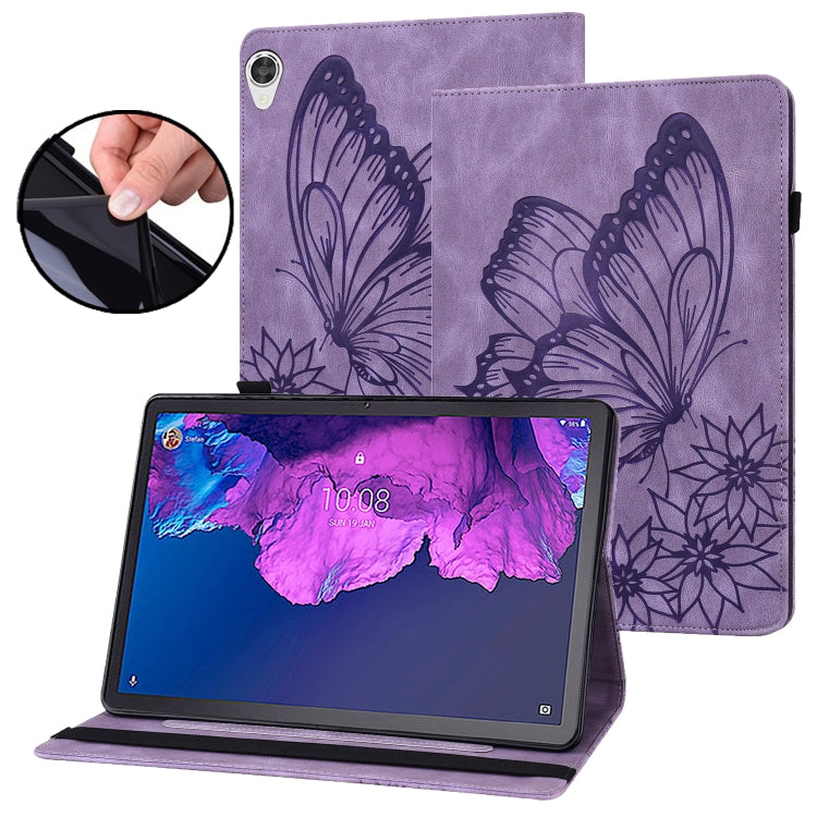 For Lenovo Tab P11 Big Butterfly Embossed Leather Tablet Case(Purple) - Lenovo by PMC TechLife | Online Shopping South Africa | PMC TechLife | Buy Now Pay Later Mobicred