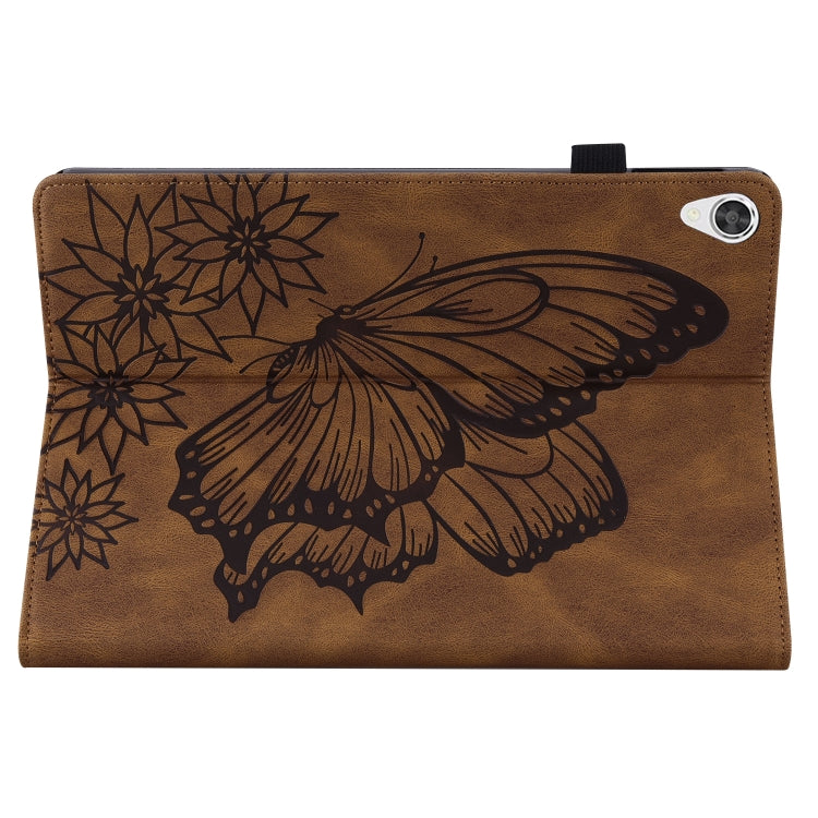 For Lenovo Tab P11 Big Butterfly Embossed Leather Tablet Case(Brown) - Lenovo by PMC TechLife | Online Shopping South Africa | PMC TechLife | Buy Now Pay Later Mobicred