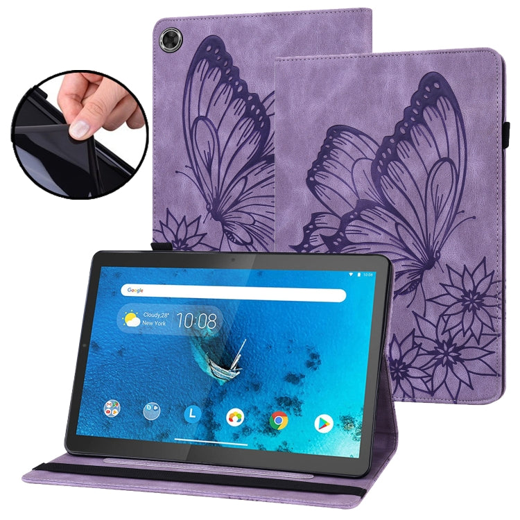 For Lenovo Tab M10 HD 2nd Gen Big Butterfly Embossed Leather Tablet Case(Purple) - Lenovo by PMC TechLife | Online Shopping South Africa | PMC TechLife | Buy Now Pay Later Mobicred