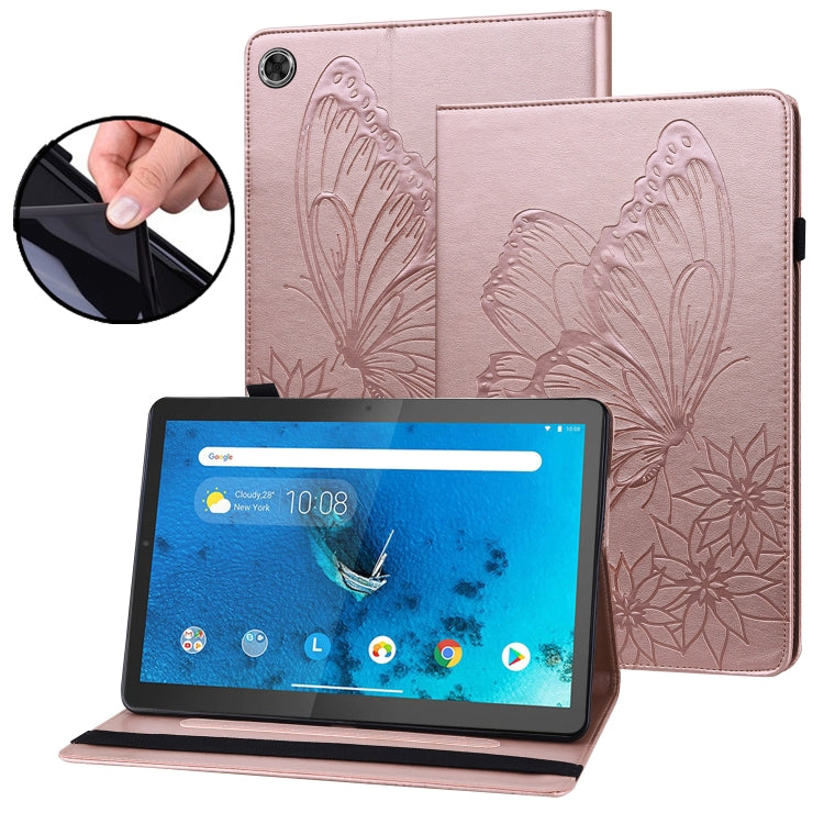 For Lenovo Tab M10 HD 2nd Gen Big Butterfly Embossed Leather Tablet Case(Rose Gold) - Lenovo by PMC TechLife | Online Shopping South Africa | PMC TechLife | Buy Now Pay Later Mobicred