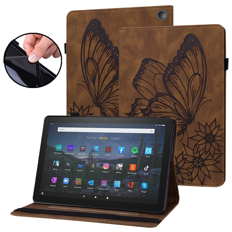 For Amazon Kindle Fire HD 10 / 10 Plus 2021 Big Butterfly Embossed Leather Tablet Case(Brown) - Amazon by PMC TechLife | Online Shopping South Africa | PMC TechLife | Buy Now Pay Later Mobicred