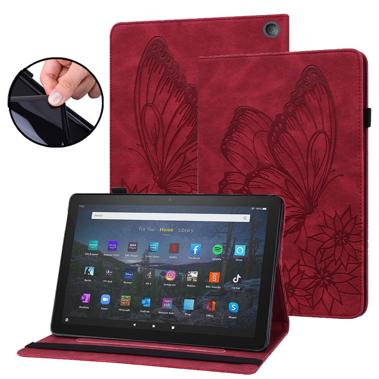 For Amazon Kindle Fire HD 10 / 10 Plus 2021 Big Butterfly Embossed Leather Tablet Case(Red) - Amazon by PMC TechLife | Online Shopping South Africa | PMC TechLife | Buy Now Pay Later Mobicred