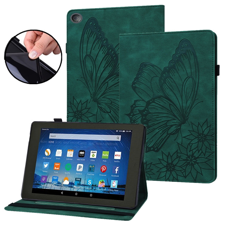 For Amazon Kindle Fire HD 10 2019 / 2017 Big Butterfly Embossed Smart Leather Tablet Case(Green) - Amazon by PMC TechLife | Online Shopping South Africa | PMC TechLife | Buy Now Pay Later Mobicred