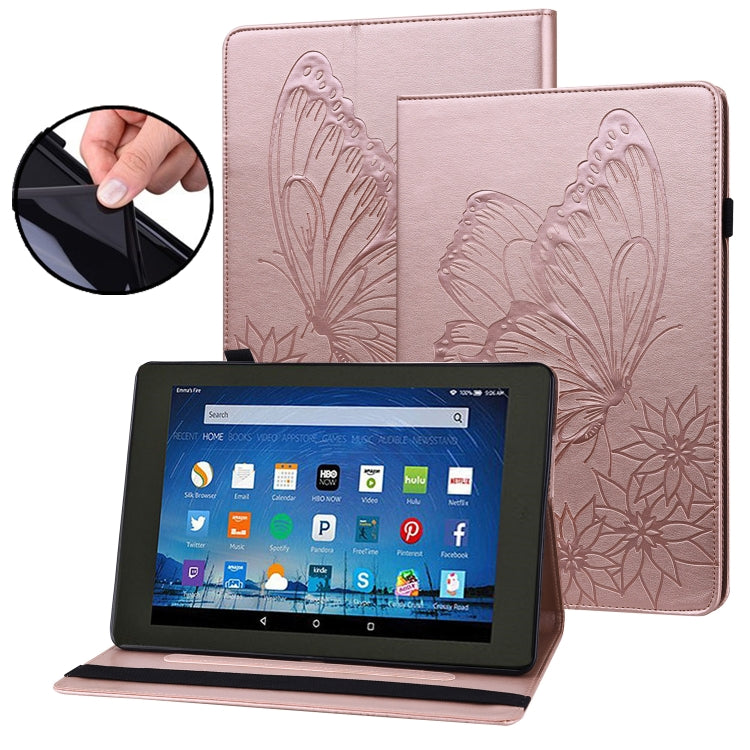 For Amazon Kindle Fire HD 10 2019 / 2017 Big Butterfly Embossed Smart Leather Tablet Case(Rose Gold) - Amazon by PMC TechLife | Online Shopping South Africa | PMC TechLife | Buy Now Pay Later Mobicred