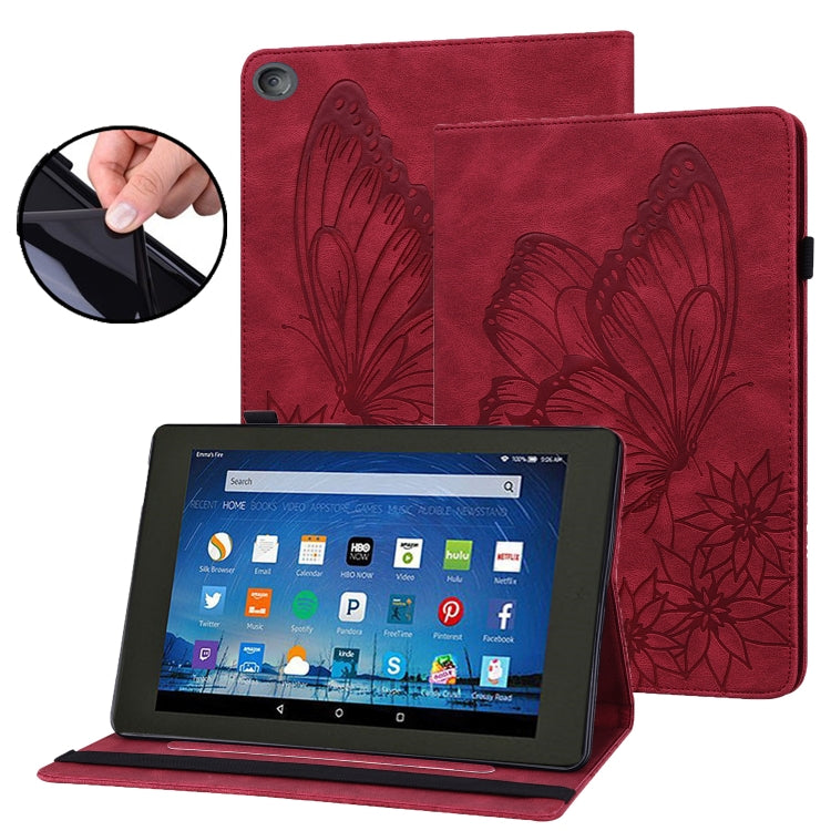 For Amazon Kindle Fire HD 10 2019 / 2017 Big Butterfly Embossed Smart Leather Tablet Case(Red) - Amazon by PMC TechLife | Online Shopping South Africa | PMC TechLife | Buy Now Pay Later Mobicred